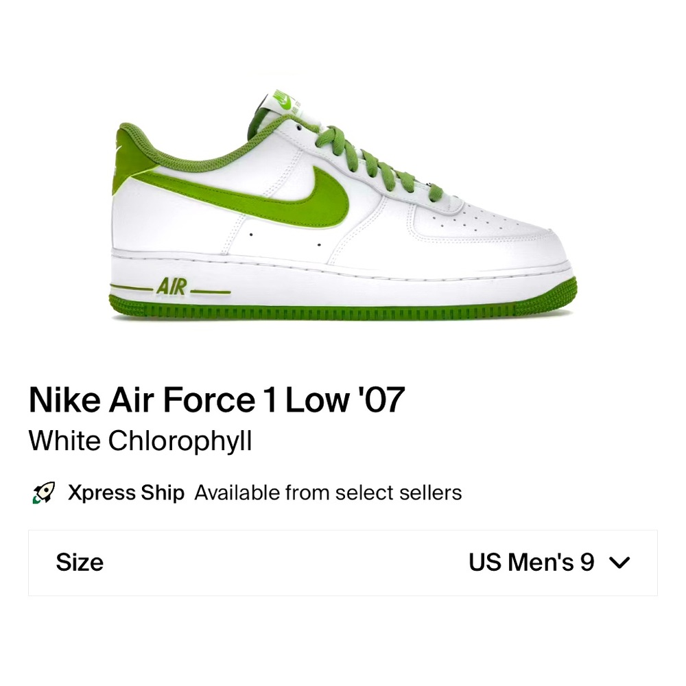 Nike Air Force 1 Low 07 White Chlorophyll, Sz 10.5 Women, Sz 9 Men